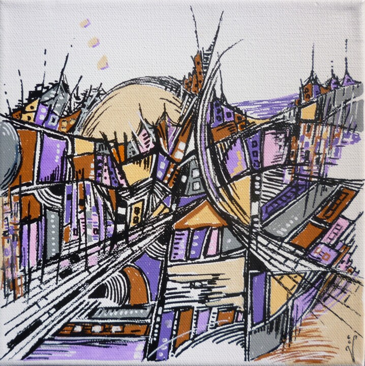 Painting titled "Pourpre Barcelone 3" by Christelle Veron Cherbonnier, Original Artwork