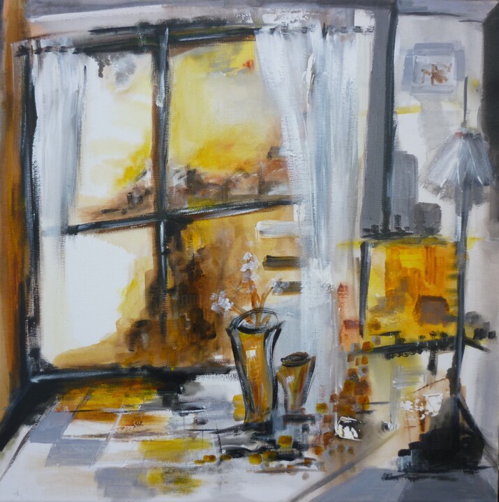 Painting titled "Intérieur cocon" by Christelle Veron Cherbonnier, Original Artwork, Oil