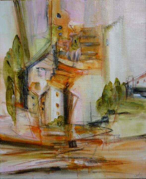 Painting titled "Villas de Toscane" by Christelle Veron Cherbonnier, Original Artwork, Acrylic