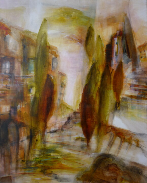 Painting titled "L'automne en Toscane" by Christelle Veron Cherbonnier, Original Artwork, Acrylic
