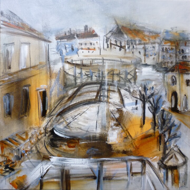 Painting titled "Chantier du métro -…" by Christelle Veron Cherbonnier, Original Artwork, Acrylic