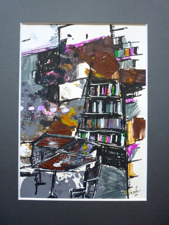 Painting titled "Café littéraire 2" by Christelle Veron Cherbonnier, Original Artwork, Other