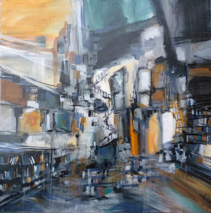 Painting titled "Boston bookshop" by Christelle Veron Cherbonnier, Original Artwork, Other