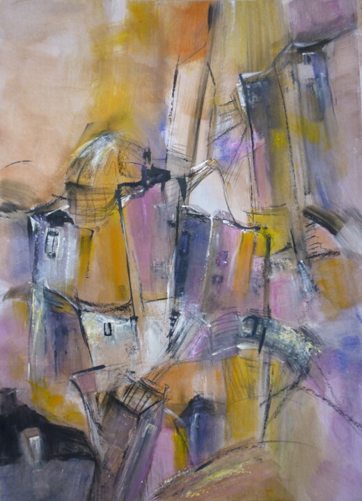 Painting titled "Le quartier des man…" by Christelle Veron Cherbonnier, Original Artwork, Other