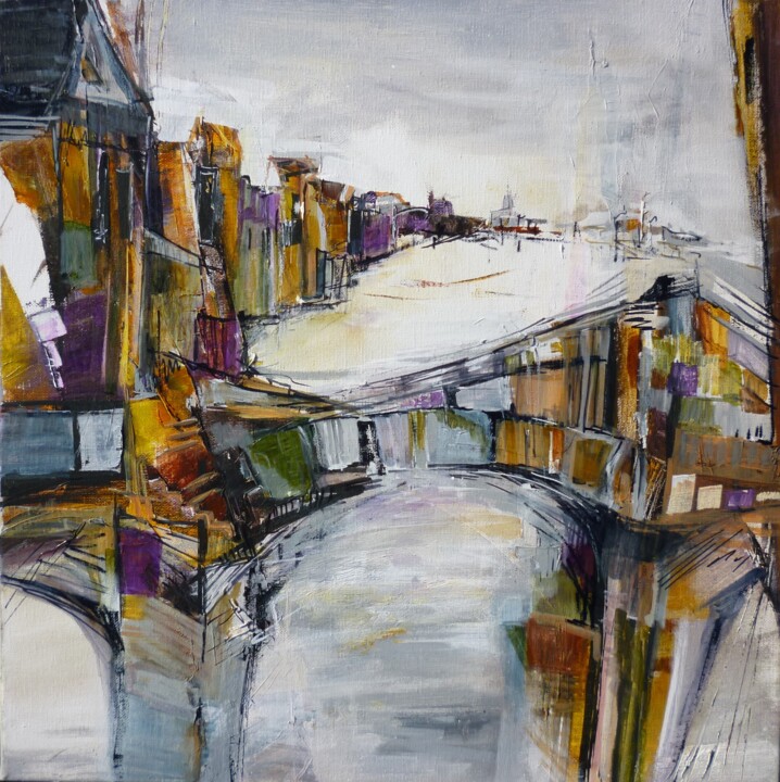 Painting titled "Le pont des rêveurs" by Christelle Veron Cherbonnier, Original Artwork, Other