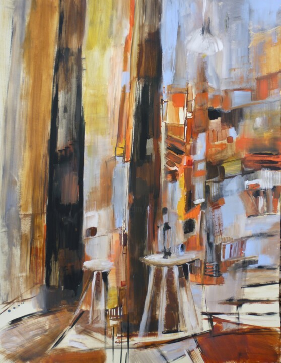 Painting titled "Café aux colonnes" by Christelle Veron Cherbonnier, Original Artwork, Acrylic