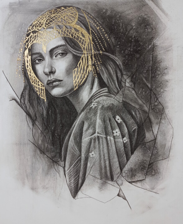 Рисунок под названием "Femme amazone" - Christelle Fontenoy, Подлинное произведение искусства, Древесный уголь