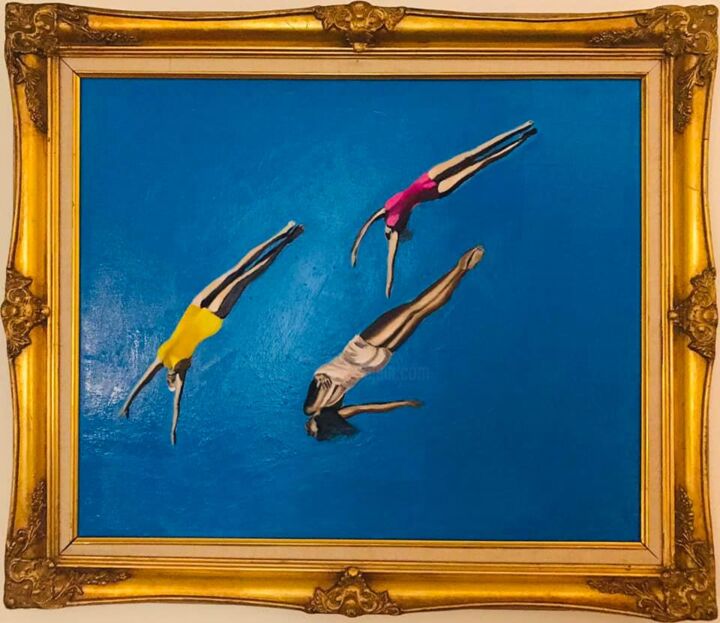 Peinture intitulée "les 3 plongeuses" par Christelle Delorme, Œuvre d'art originale, Huile