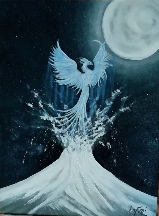 Peinture intitulée "le phoenix bleu" par Lafoni, Œuvre d'art originale, Acrylique