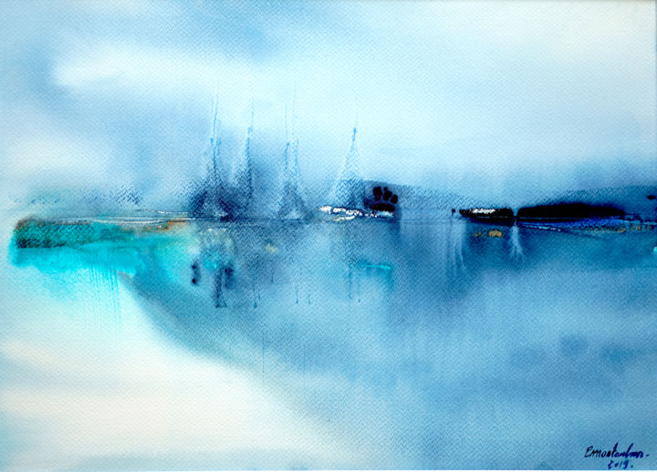 Peinture intitulée "Les voiliers quitte…" par Christel Montauban, Œuvre d'art originale, Aquarelle