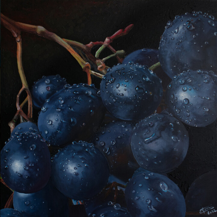 Painting titled "Raisin" by Christian Assel, Original Artwork, Acrylic Mounted on Wood Stretcher frame