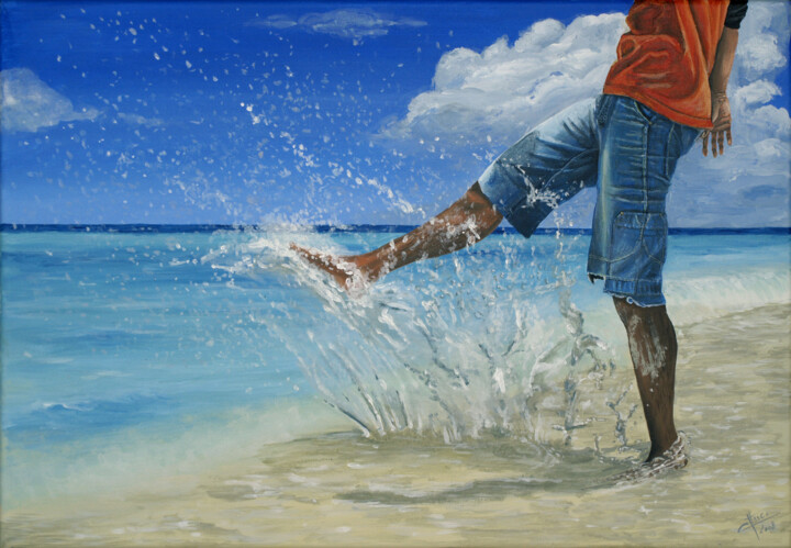 Painting titled "Tournez la plage" by Christian Assel, Original Artwork, Acrylic Mounted on Wood Stretcher frame