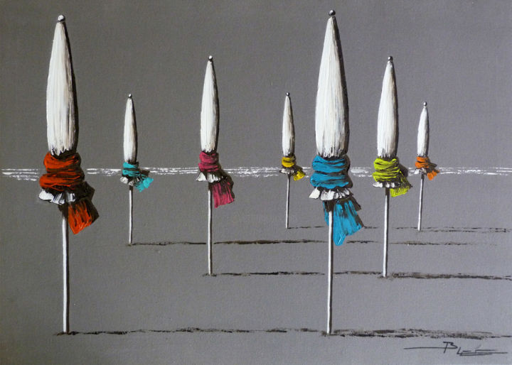 Peinture intitulée "Parasols multicolor…" par B-Lec, Œuvre d'art originale, Acrylique Monté sur Châssis en bois
