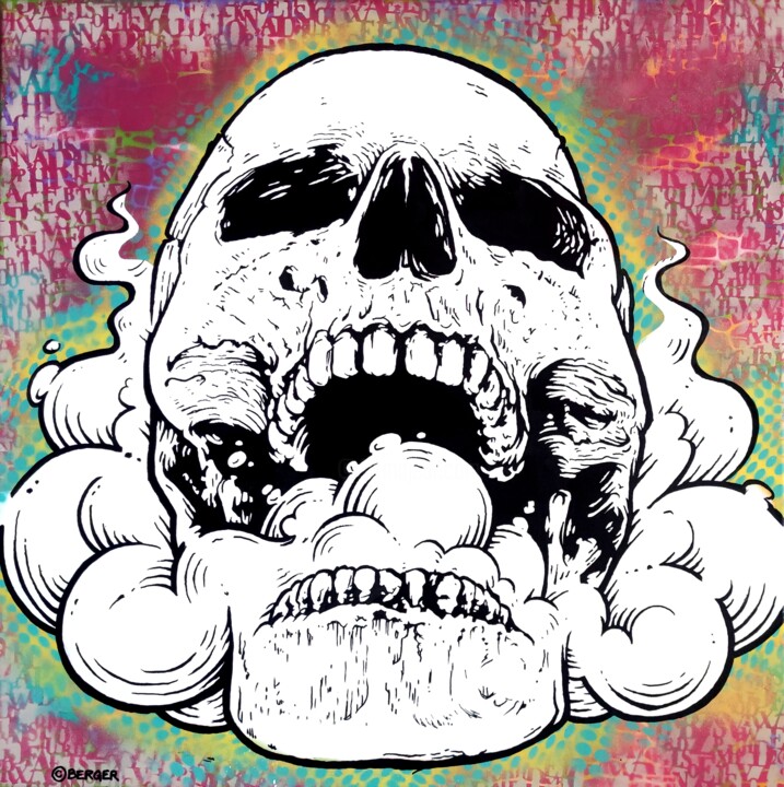 Картина под названием "Skull" - Christian Berger, Подлинное произведение искусства, Акрил Установлен на Деревянная рама для…