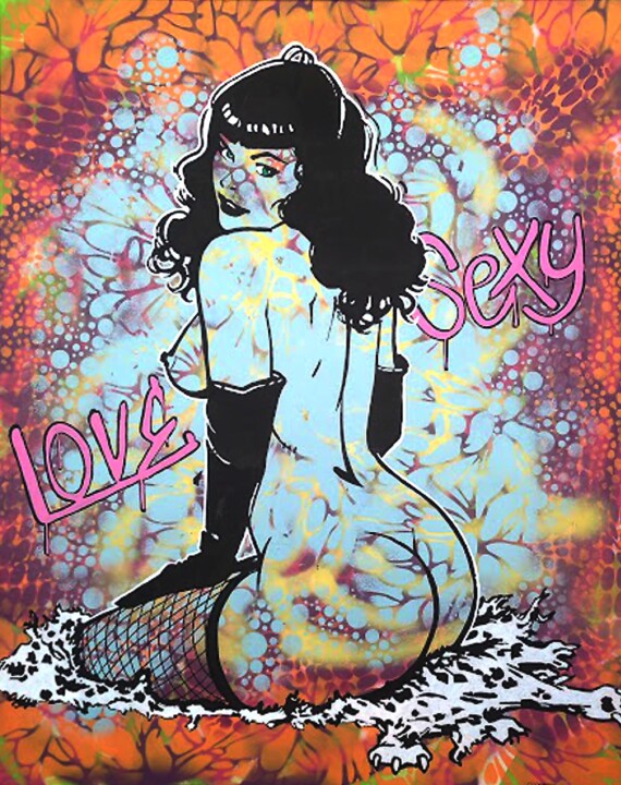 「Betty, Love, Sexy」というタイトルの絵画 Christian Bergerによって, オリジナルのアートワーク, アクリル ウッドストレッチャーフレームにマウント