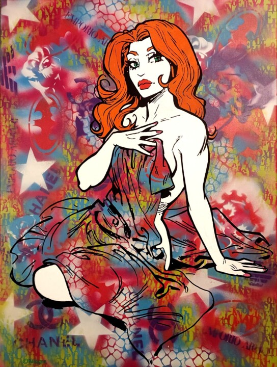Painting titled "Love Witch" by Christian Berger, Original Artwork, Acrylic Mounted on Wood Stretcher frame