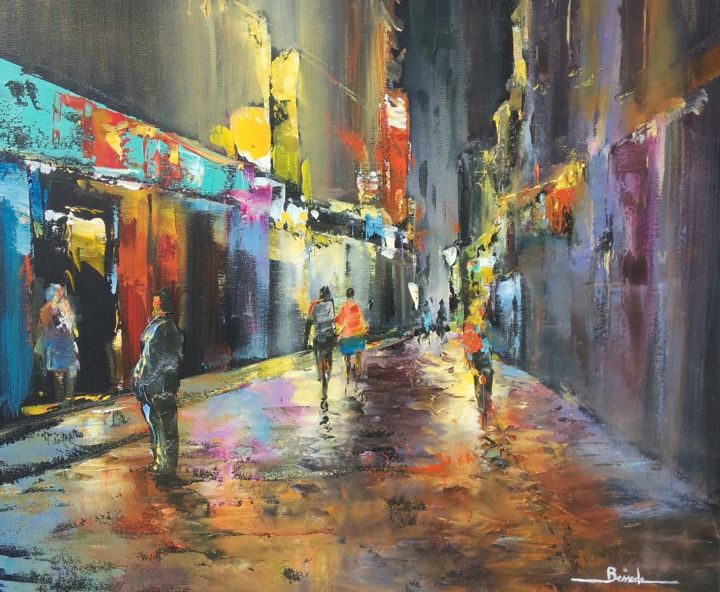 Painting titled "Toulouse by night" by Christian Bessede, Original Artwork, Acrylic