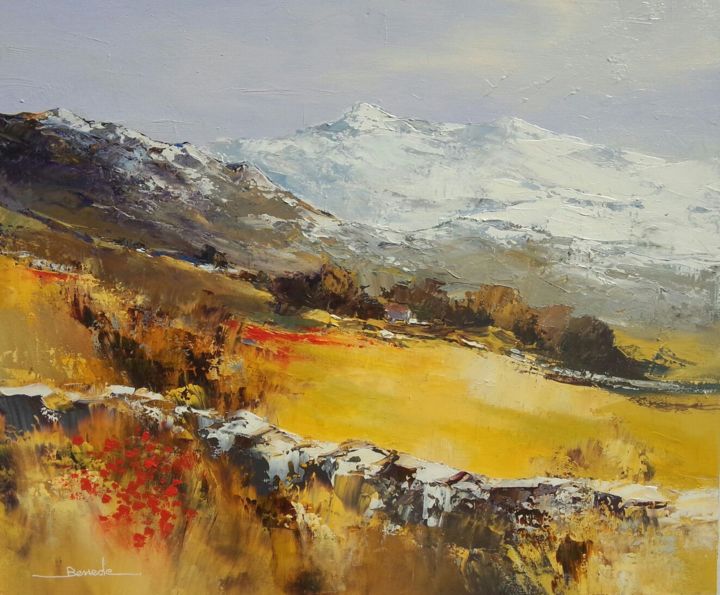 Painting titled "Les chaumes paysage…" by Christian Bessede, Original Artwork, Oil