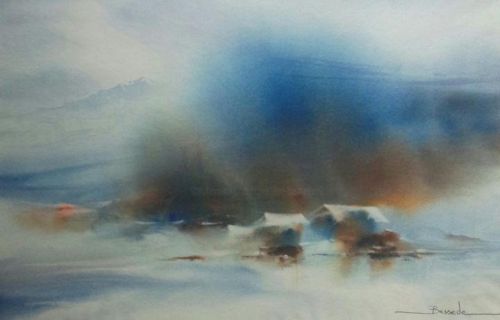 Painting titled "Grand froid" by Christian Bessede, Original Artwork, Watercolor