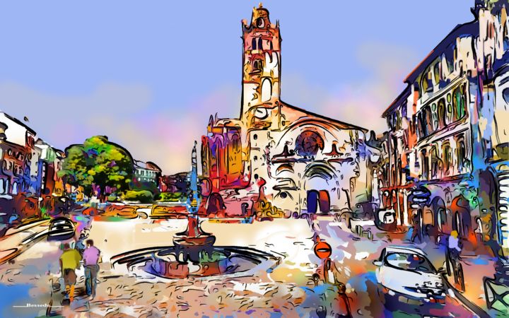 Digital Arts titled "Place st Étienne To…" by Christian Bessede, Original Artwork, Digital Painting