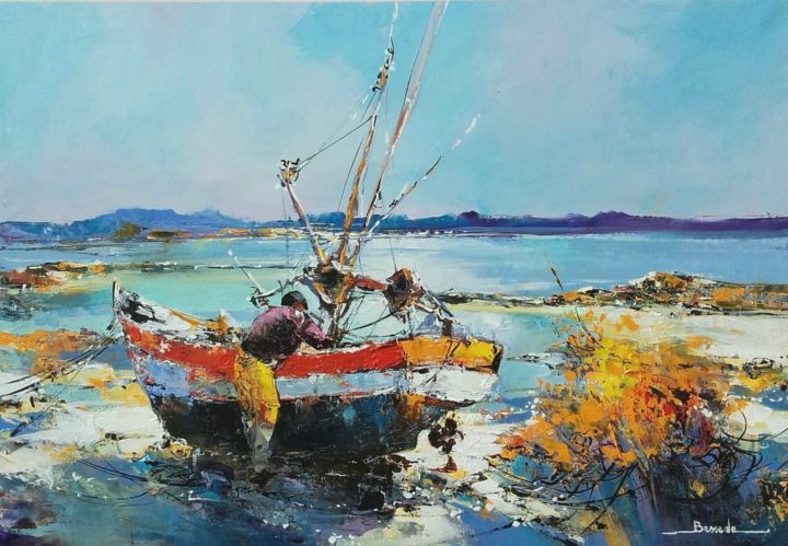 Pintura intitulada "Retour de pêche 2" por Christian Bessede, Obras de arte originais, Acrílico