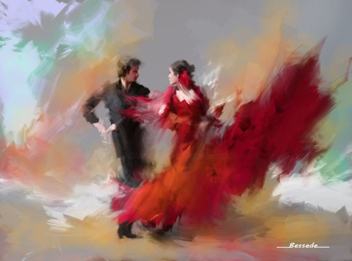 Artes digitais intitulada "Flamenco" por Christian Bessede, Obras de arte originais, Pintura digital