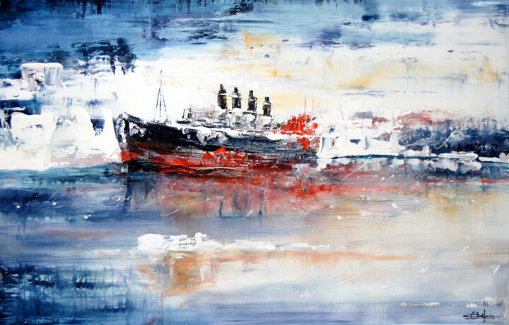 Painting titled "Naufrage du Titanic" by Christian Biard, Original Artwork, Oil Mounted on Wood Stretcher frame