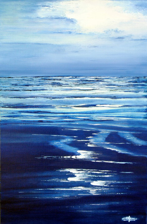 Peinture intitulée "lumières de lune II" par Christian Biard, Œuvre d'art originale, Huile