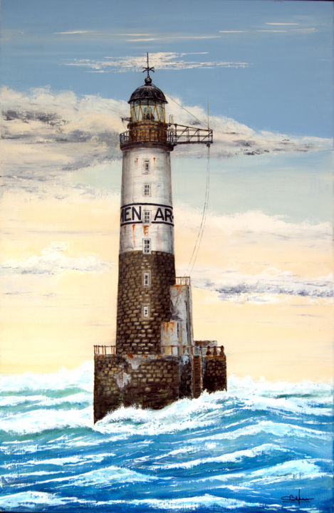 Painting titled "Phare Ar-Men, chaus…" by Christian Biard, Original Artwork, Oil