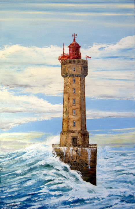 Peinture intitulée "Phare de la Jument…" par Christian Biard, Œuvre d'art originale, Huile