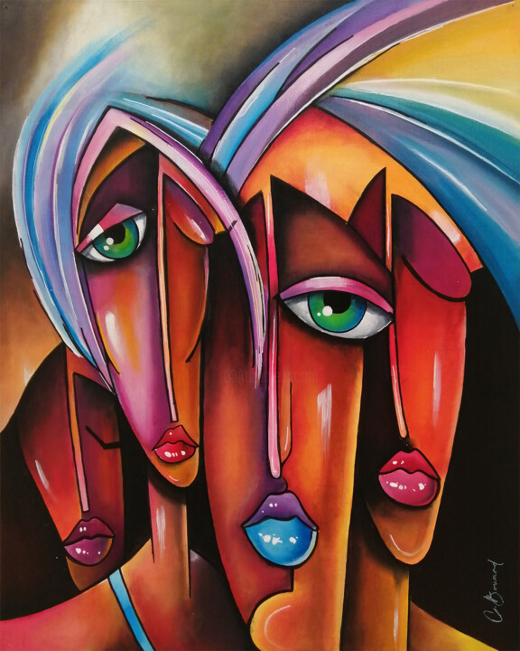 Painting titled "Visages" by Christian Bouard, Original Artwork, Acrylic