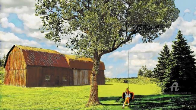 Malarstwo zatytułowany „Anouk et le pneu” autorstwa Christian Boulad (Xian), Oryginalna praca, Olej