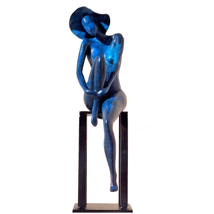 Sculpture titled "Petite Songeuse ble…" by Christian Candelier, Original Artwork, Bronze