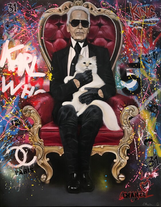 Painting titled "King Karl" by Christian Charrière, Original Artwork, Oil Mounted on Wood Stretcher frame