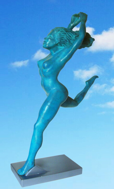 Sculpture titled "L'ENVOL BRONZE BLEU" by Christian Choquet, Original Artwork, Metals