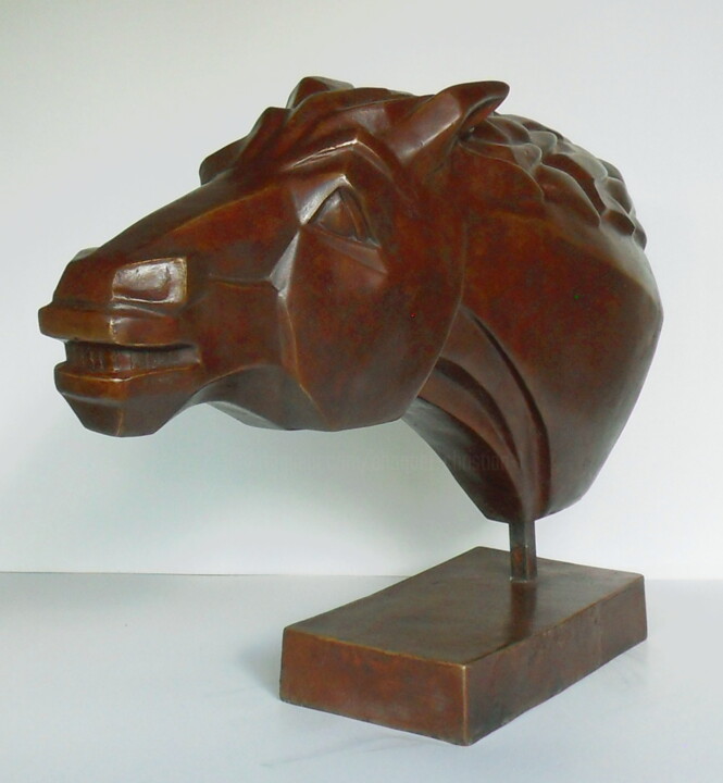 Sculpture titled "Tête de cheval" by Christian Choquet, Original Artwork, Bronze