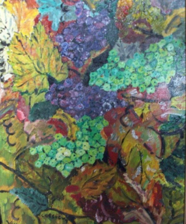 Peinture intitulée "dans le vignoble de…" par Christian Deligny, Œuvre d'art originale, Huile