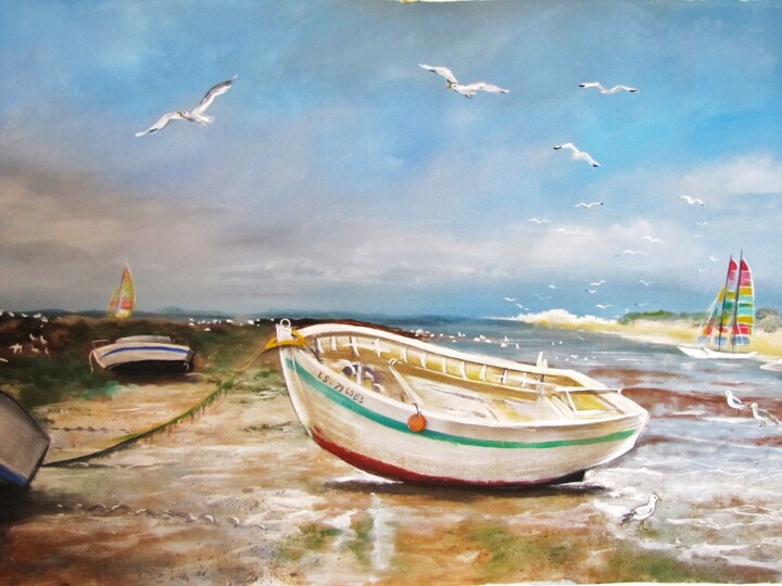 Peinture intitulée "Barque en Vendée" par Christian Eprinchard, Œuvre d'art originale, Acrylique