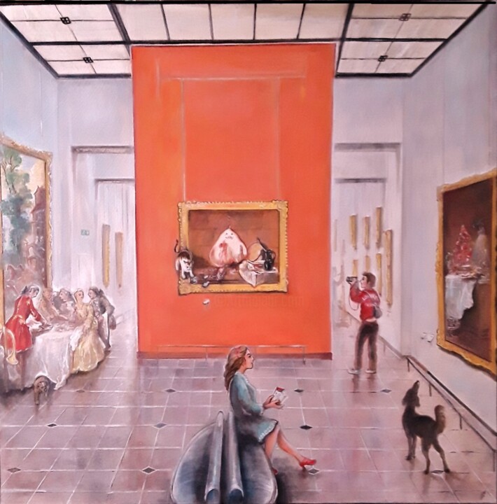 Schilderij getiteld "Copiste au Louvre (…" door Christian Eprinchard, Origineel Kunstwerk, Olie