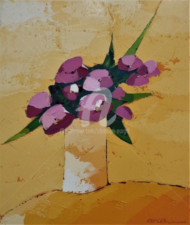 Painting titled "le bouquet mauve" by Christian Eurgal, Original Artwork, Oil