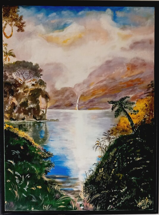Painting titled "AMAZONIE HUILE" by Christian Garnier, Original Artwork, Acrylic Mounted on Wood Stretcher frame