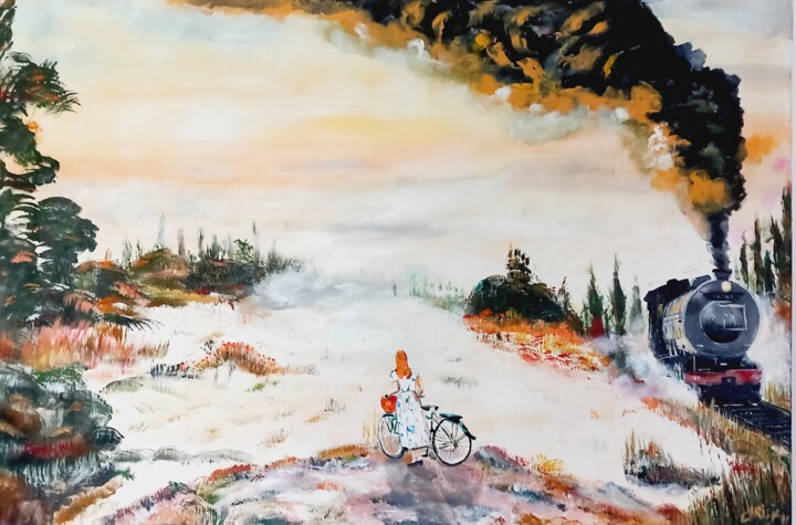 Pintura titulada "ARRIVEE DU TRANSIBE…" por Christian Garnier, Obra de arte original, Acrílico Montado en Bastidor de camill…