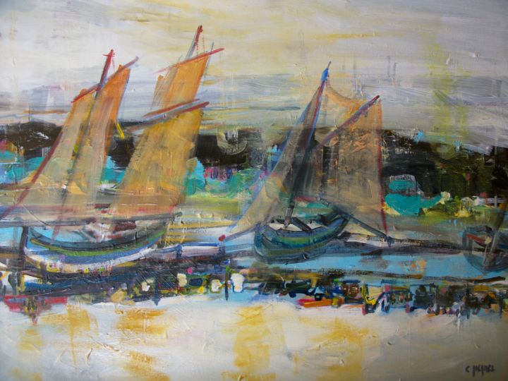 Peinture intitulée ""Voiles, Morbihan"" par Christian Gicquel, Œuvre d'art originale, Acrylique