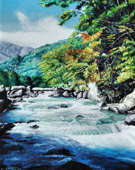 Malerei mit dem Titel "Summer in Hokkaido" von Christian Girault, Original-Kunstwerk, Öl