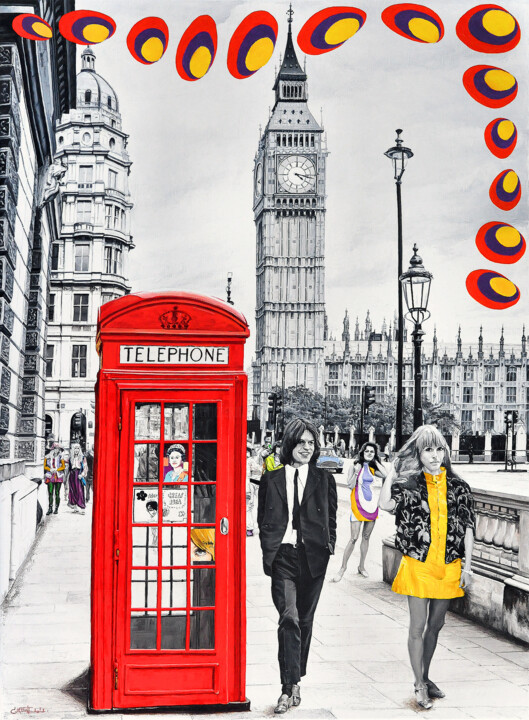 Painting titled "Swinging London" by Christian Girault, Original Artwork, Oil