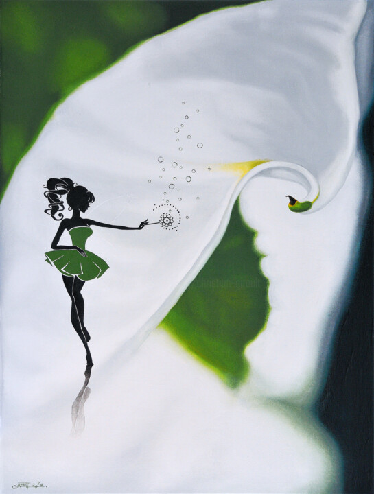 绘画 标题为“The floral fairy (s…” 由Christian Girault, 原创艺术品, 油