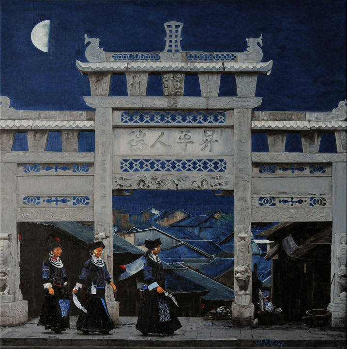 Pintura titulada "Chinese night, Blac…" por Christian Girault, Obra de arte original, Oleo