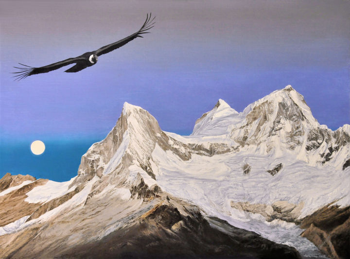 Painting titled "The condor and the…" by Christian Girault, Original Artwork, Oil