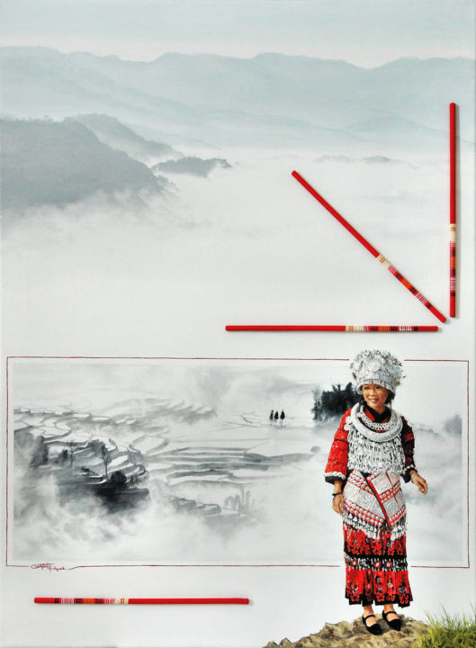 Картина под названием "Miao fields" - Christian Girault, Подлинное произведение искусства, Масло Установлен на Деревянная ра…