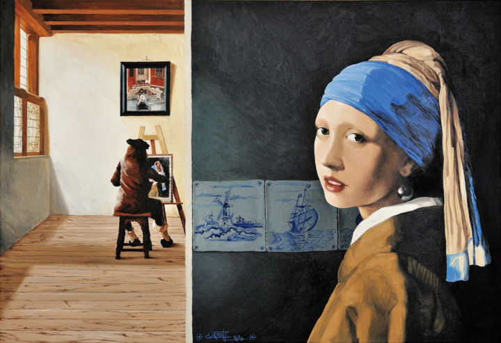 「Including Vermeer」というタイトルの絵画 Christian Giraultによって, オリジナルのアートワーク, オイル